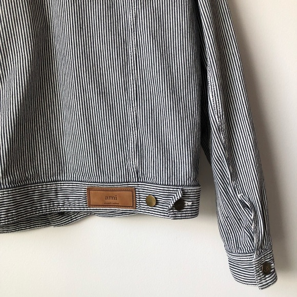 AMI Striped Denim Jacket Black and White - Picture 10 of 16